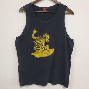 Vintage Quiksilver Mens Y2K Graphic Tank Top Size L Black Beach Surf Monkey
